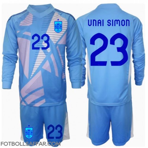Spanien Unai Simon #23 Målvakt Hemmadräkt Barn EM 2024 Långärmad (+ Korta byxor)